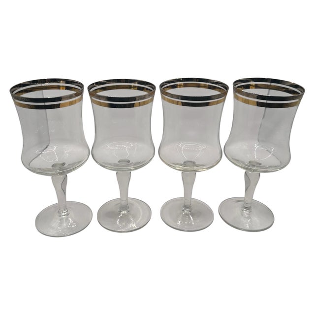 Vintage Krosno Gold and Silver Banded Water Goblets - Set of 4 For Sale - Image 10 of 12