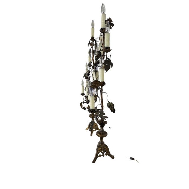 19th Century Pair of Gilded Brass Candelabra Lamps With Foliate & Grape Motifs For Sale - Image 5 of 9