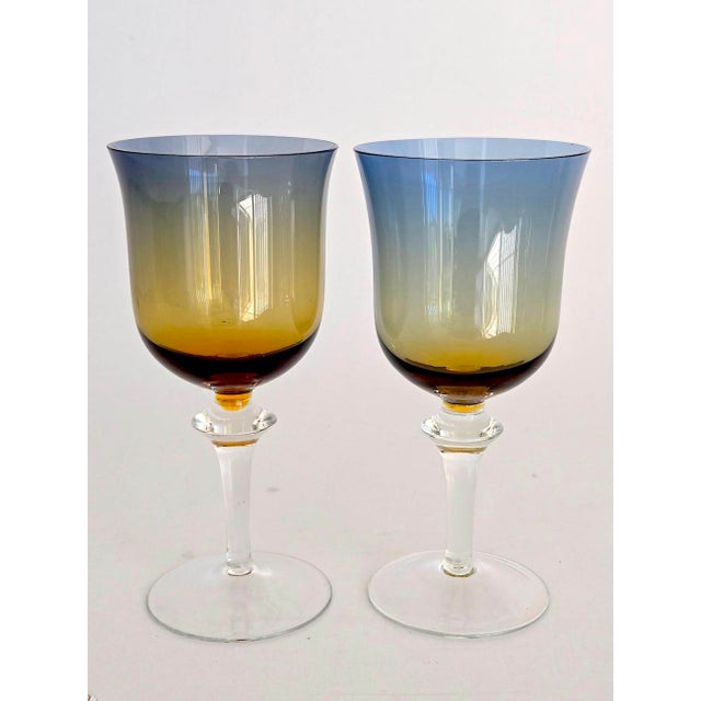 Mid-Century Modern 1970s Denby Aurora Amber and Blue Water/Wine Goblets, Set of 5 For Sale - Image 3 of 9