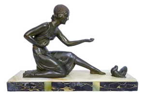 Demetre Chiparus, Large Original Art Deco Sculpture, 1920s, Metal on Marble Base