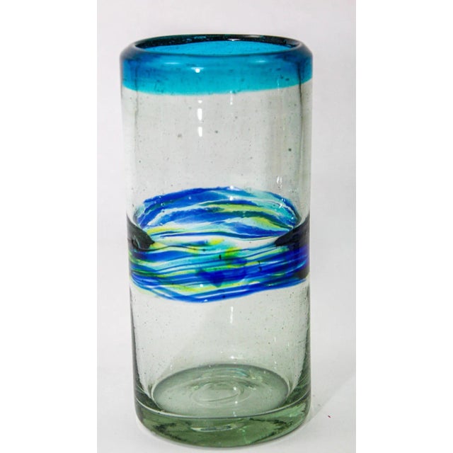 Glass Vintage Mexican Tumblers Drinking Glasses With a Swirl Band Set of 5 Barware For Sale - Image 7 of 12