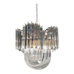 Mid Century Lucite and Brass 13 Light Ribbon Chandelier