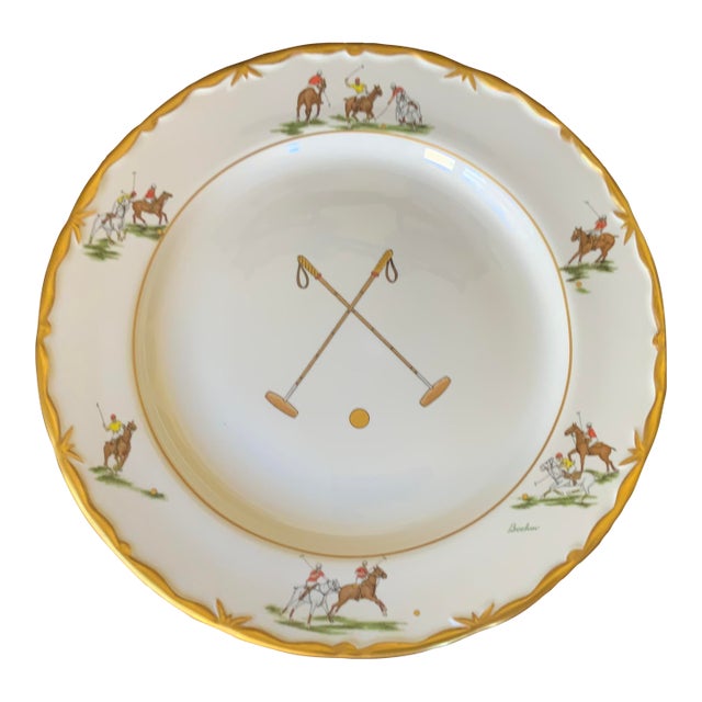 Palm Beach Polo Boehm Bone China Hand Painted Gilt Dinner Plate For Sale