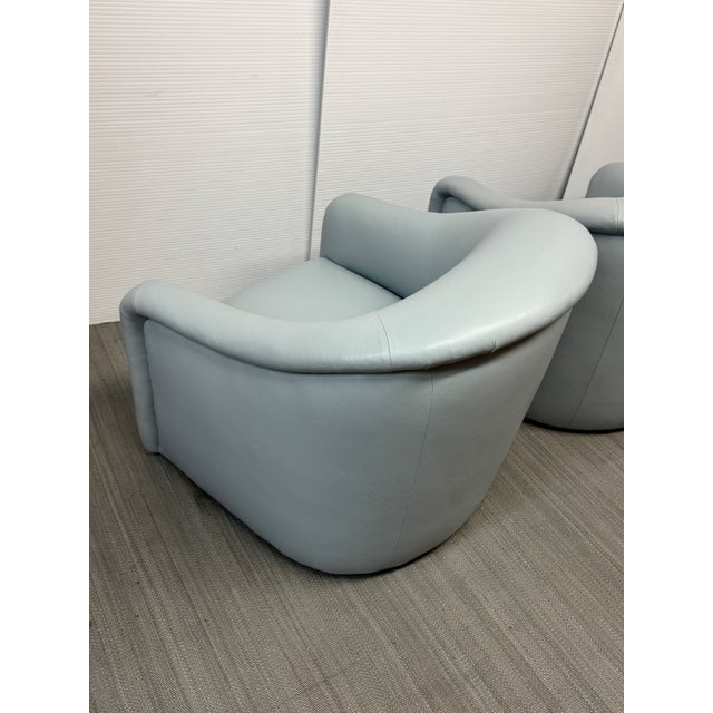 Baby Blue A. Rudin Model 419 Leather Swivel Chairs, Pair For Sale - Image 8 of 12