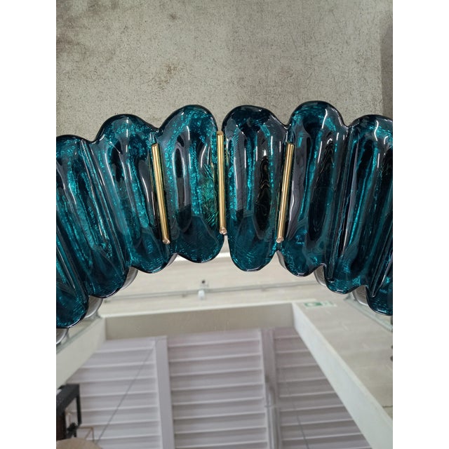 Metal Mid-Century Style Italian Oval Mirror in Murano Glass and Brass, 2000 For Sale - Image 7 of 11
