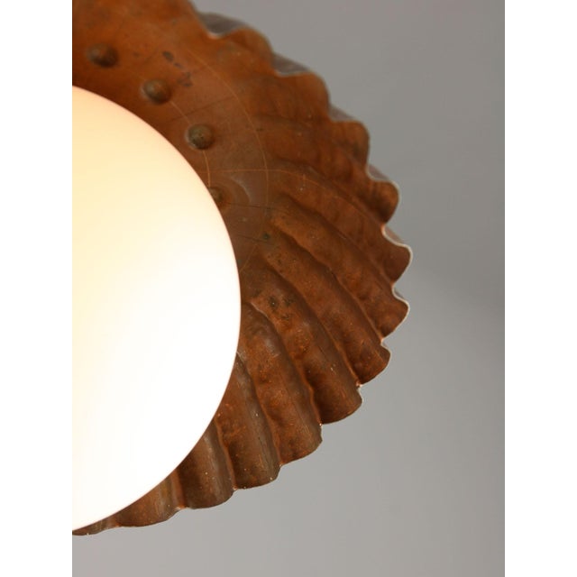 Copper Mid-Century Italian Copper and Opaline Pendant Lamp For Sale - Image 8 of 18