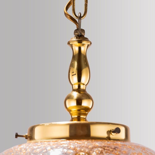 Mouth-Blown, Spherical Glass Pendant Lamp with Melted Flakes of Real Gold, 1970s For Sale - Image 4 of 8