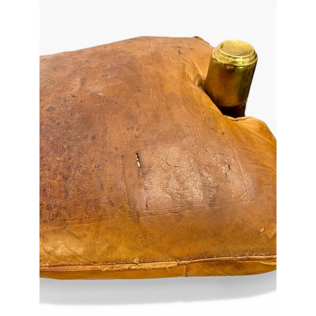 Vintage Mid-Century Egyptian Camel Saddle Stool in Leather and Brass For Sale - Image 10 of 15