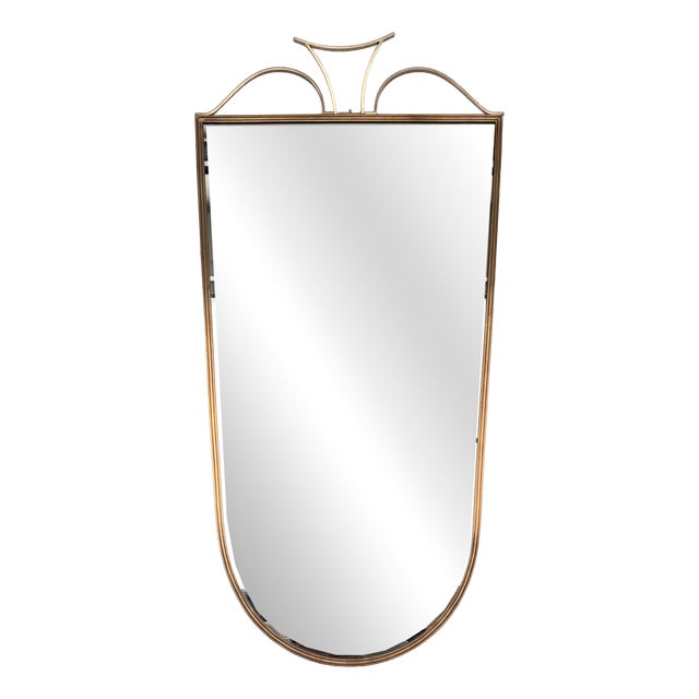 Mid-Century Italian Wall Mirror with Brass Frame and Decor, 1970s For Sale