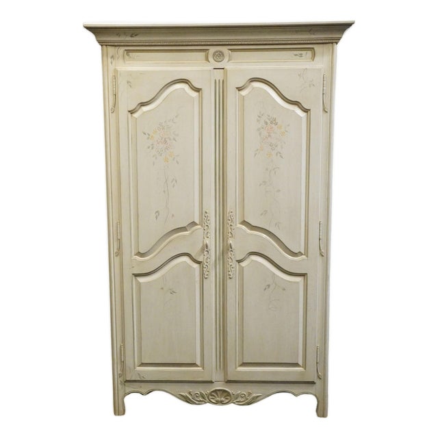 Ethan Allen Country French Collection Off White 50" Armoire W. Hand Painted Accents 26-5215 For Sale