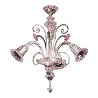 Venetian Chandelier, Pink Murano Glass, 1950s For Sale