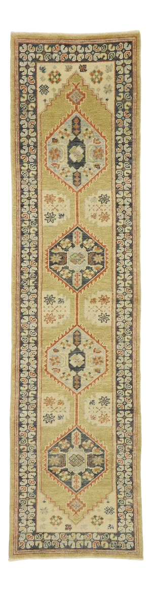 Earth-Tone Turkish Oushak Rug Runner, 02'07 X 10'02