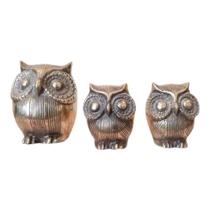 Retro Brass Owl Bird Set 3 Mid Century
