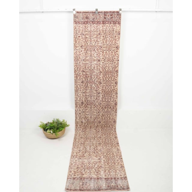 Brown 1970s Vintage Turkish Handmade Wool Cotton Brown Runner Rug For Sale - Image 8 of 11