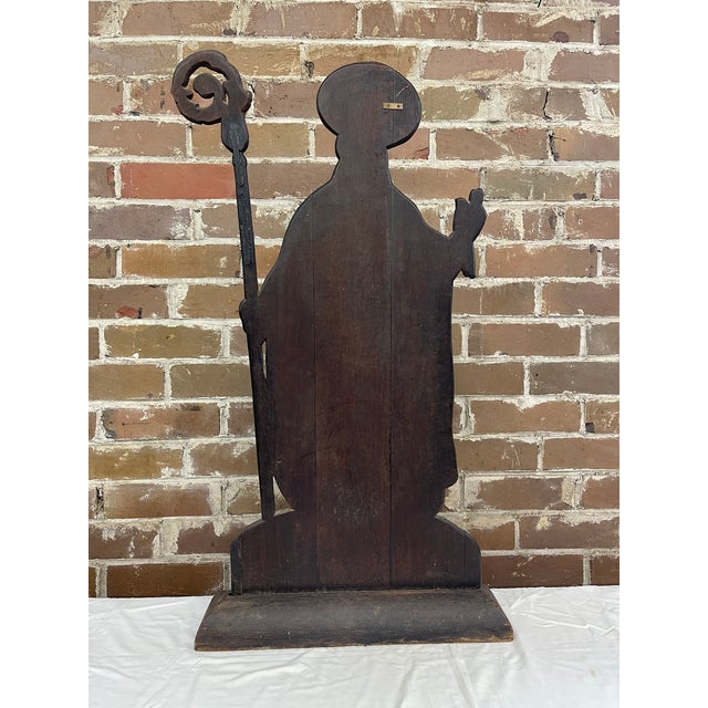 Black 18th Century Carved Wood Bishop Saint Relief Plaque Statue For Sale - Image 8 of 8