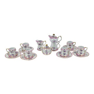 Mid 20th Century Hand Painted Limoges China Floral Porcelain Tea Set With Gold Trim France - 15 PCS For Sale