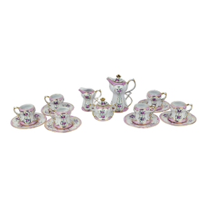 Mid 20th Century Hand Painted Limoges China Floral Porcelain Tea Set With Gold Trim France - 15 PCS