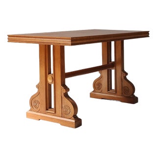 Art Deco Oak Coffee Table with Sculpted Details, Belgium, 1940s For Sale