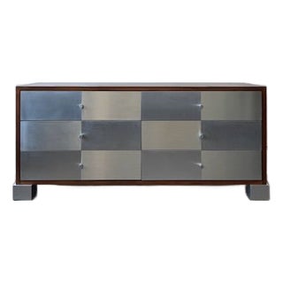1980s Post Modern Mahogany & Aluminum 6 Drawer Dresser For Sale