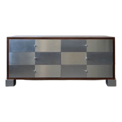 1980s Post Modern Mahogany & Aluminum 6 Drawer Dresser For Sale