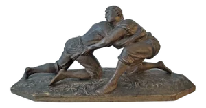 19th Century Carved Wooden Sculpture of Two Male Wrestlers