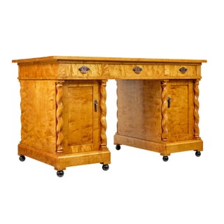 Early 20th Century Swedish Carved Birch Pedestal Desk, 1890s For Sale