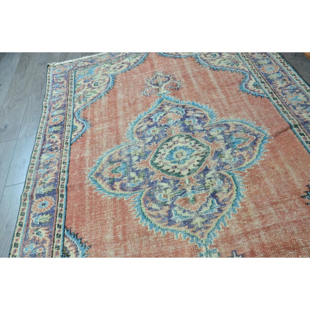 Orange 1960s Vintage Muted Orange Oushak Boho Rug For Sale - Image 8 of 11