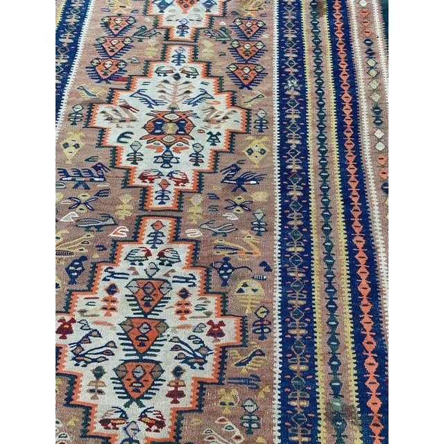 Long Antique Senneh Kurdish Runner Kilim Rug, 1920s For Sale - Image 12 of 18