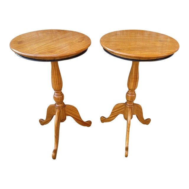 Antique Round Light Wood Side Tables a Pair Chairish