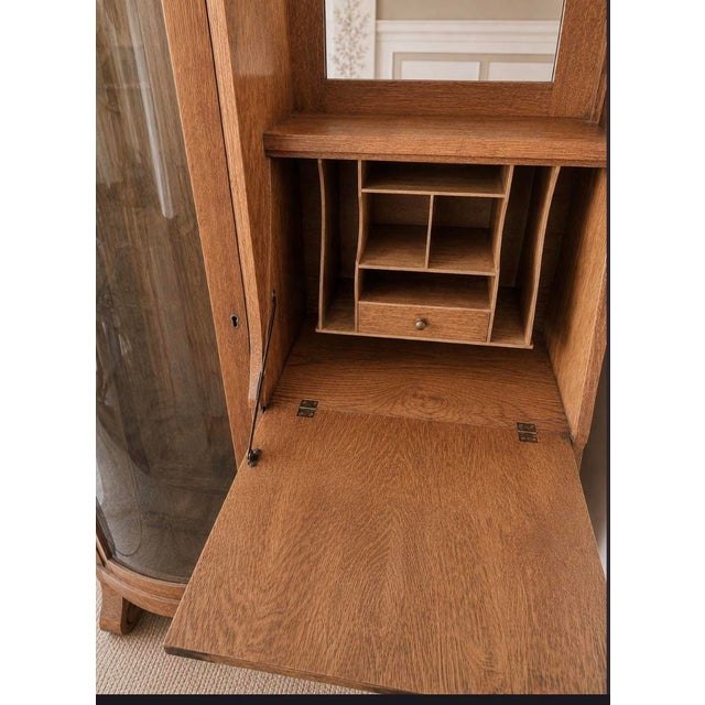 19th Century Antique Art Deco Secretary Desk | Burl Wood China Cabinet, Arched Mirror Writing Desk For Sale - Image 5 of 6