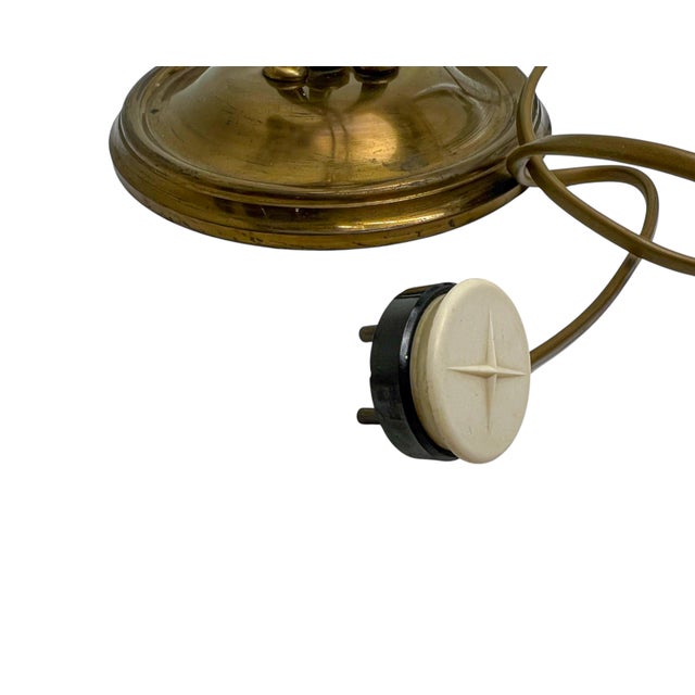 Beige Vintage Brass Floral Table Lamp with Three Lotus Flowers, 1960s For Sale - Image 8 of 14