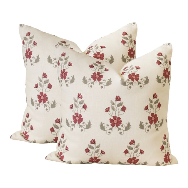 A Pair of Lauren Servati Textiles, Mirabelle // Azure Pillows, 20"x20" For Sale