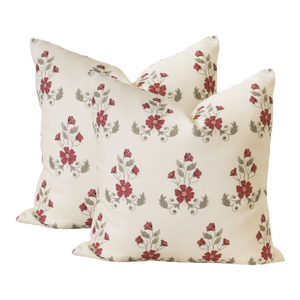 A Pair of Lauren Servati Textiles, Unfading Flower // Rouge Pillows, 20"x20"