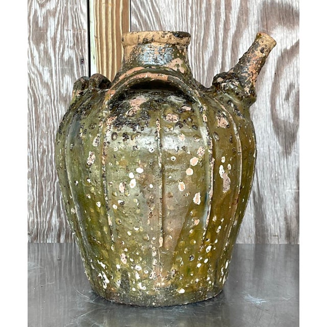 Vintage Boho Patinated Matte Glazed Ceramic Urn For Sale - Image 4 of 7