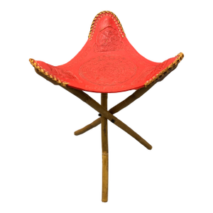 Vintage 1960s Mexican Leather Tripod Folding Stool