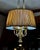 Traditional Late 20th Century Maitland-Smith Four Light Bouillotte Chandelier, Large Hand Made Silk Shade, Unique Architectural Design, Burnished Bronze Finish For Sale - Image 3 of 14