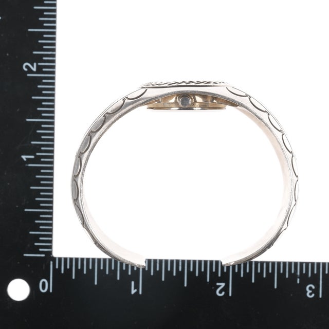 Metal 6.5" Carson Blackgoat Navajo sterling watch cuff bracelet hand stamped For Sale - Image 7 of 10