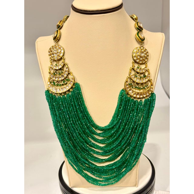 Mughal Magnificent Traditional Emerald Beads & Rose Cut Diamond Vintage Necklace For Sale In New York - Image 6 of 18