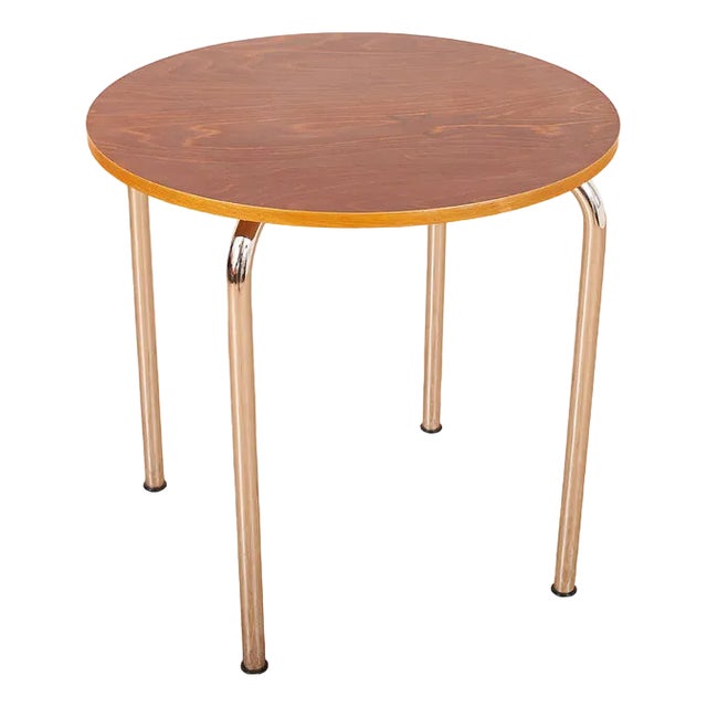 Steel Tube Table in Steel Frame Tube Chrome-Plated, Plate Plywood Stained Dark & Beech Wood Edge For Sale