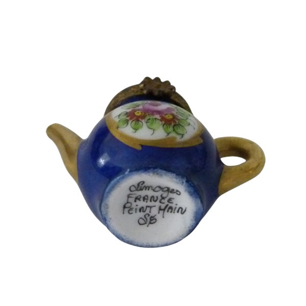 Limoges France Miniature Teapot Trinket Box | Peint Main | Cobalt Blue & Gold Porcelain | Signed For Sale - Image 10 of 10