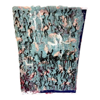Purvis Young Mixed Media on Poster Board with Seahorse Fabric & Painted Warriors For Sale