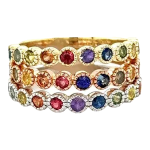 1.82 Carat Multi-Color Sapphire Stackable Gold Band Set Size 6.5 - Set of 3
