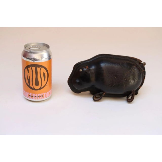 1960s Mid-Century Japanese Modern Kounoike Leather and Brass Hippo Coin Bank For Sale - Image 5 of 12