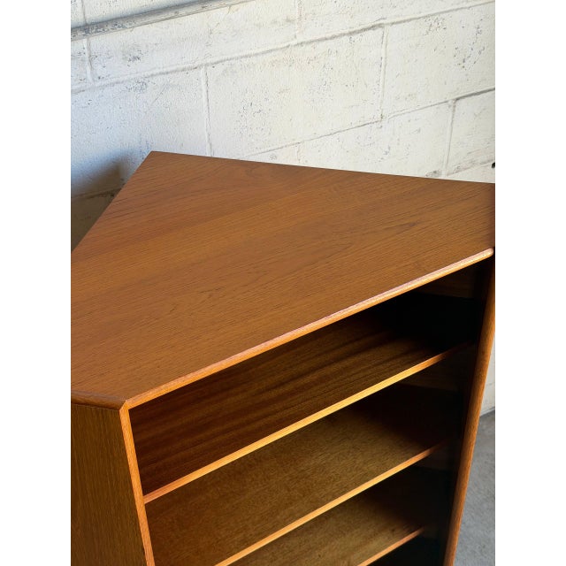 Vintage Teak Corner Cabinet With 3 Open Shelves and Tapered Legs Denmark 1960s For Sale - Image 9 of 11