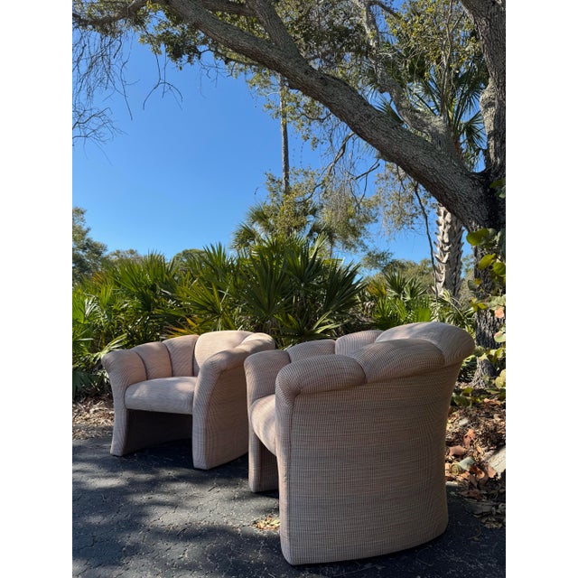 Textile Vintage Postmodern Sculptural Lounge Chairs, Pair – Oversized Upholstered Accent Chairs For Sale - Image 7 of 8