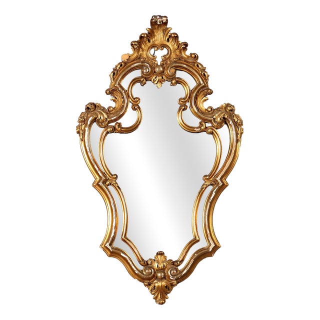 Carved and Gilded Wooden Mirror For Sale