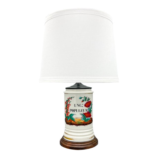 19th Century French Style Porcelain Apothecary Jar Table Lamp - With Shade For Sale