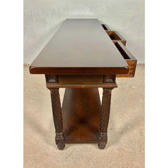 Large Spanish Walnut Rustic Console with Three Drawers and Lower Shelf, 1930s For Sale - Image 14 of 15