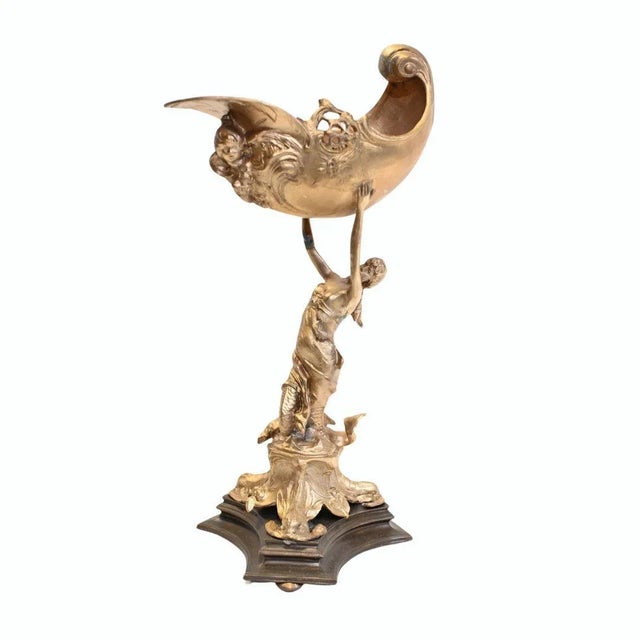 Gold Art Nouveau Gilt Bronze Conch Figurine Maiden For Sale - Image 8 of 8