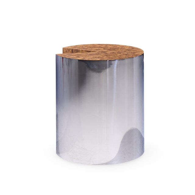 Wood Leon Rosen for Pace Style Mid Century Pac-Man Chrome Drum Tables - Pair For Sale - Image 7 of 11